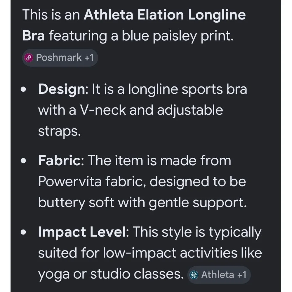 Athleta Elation Longline Bra Blue Paisley Powervita V-Neck Sports Bra Small